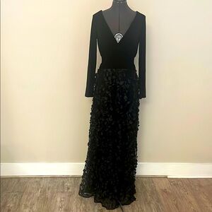xscape dresses black Ruth Satin High Tie Neck Backless Floor Length Dress